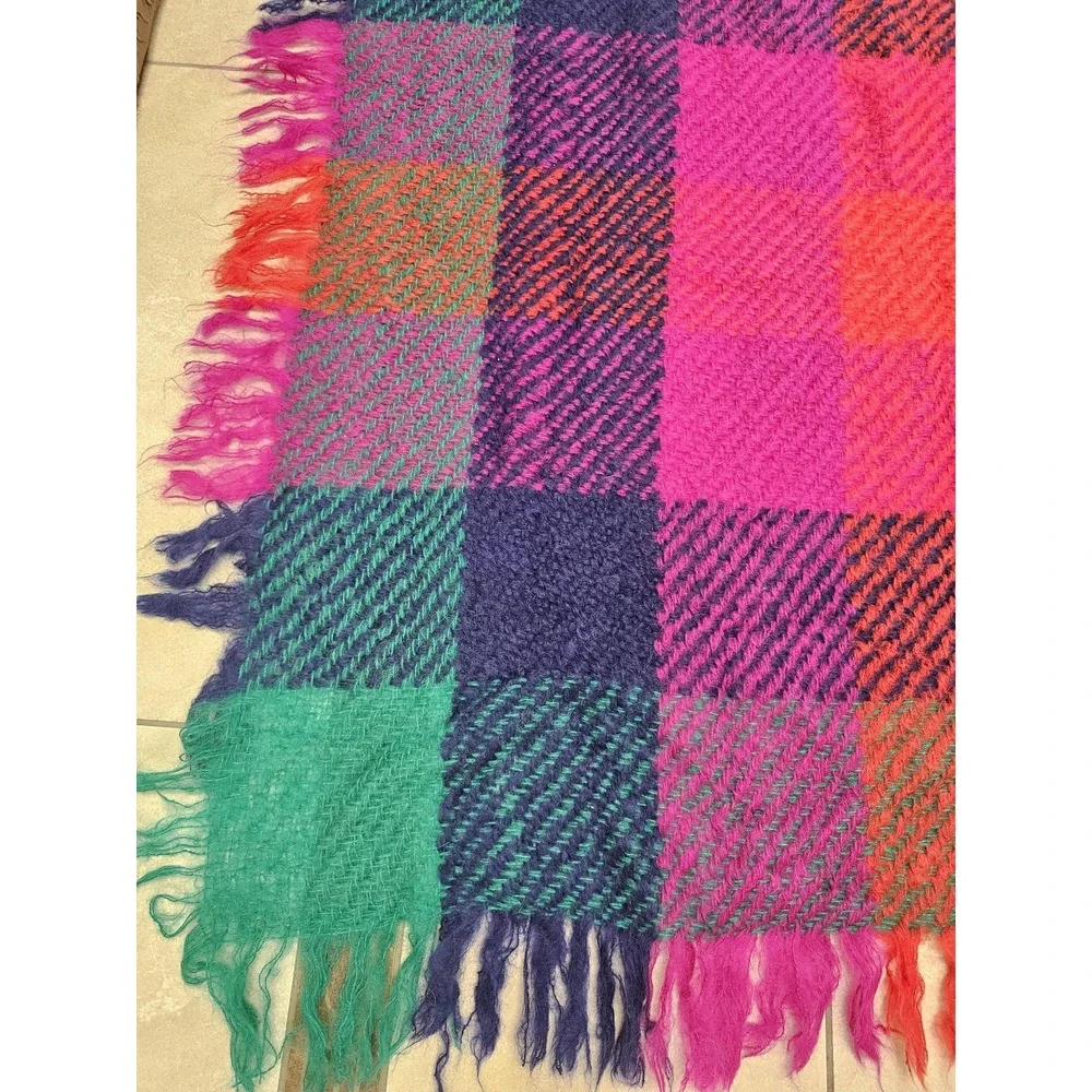 Vintage Avoca Handweavers Wool Blanket Throw Ireland Plaid 54x56 Fringe‎